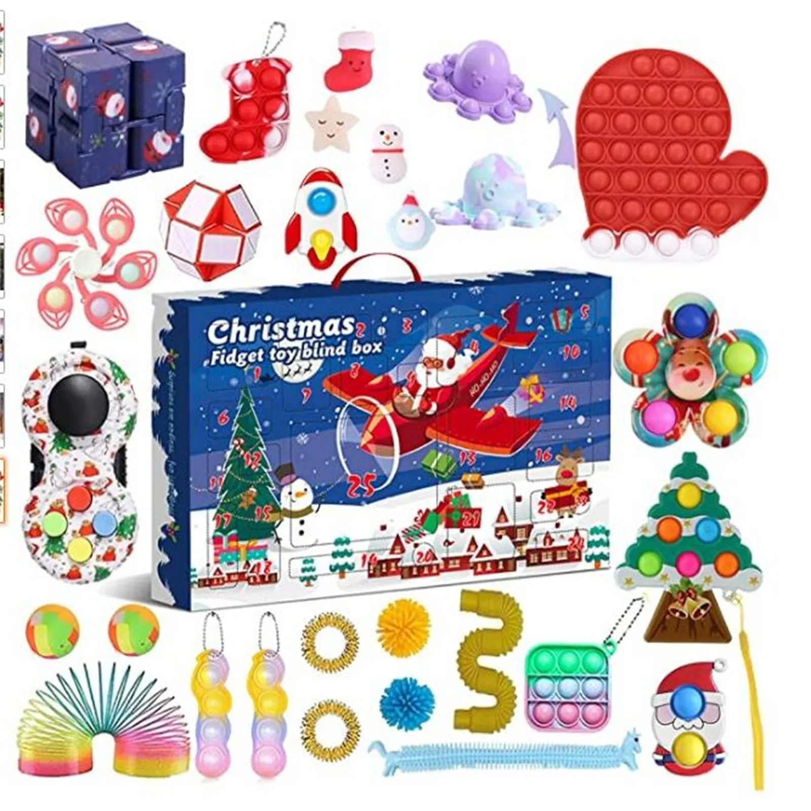 Christmas Advent Calendar With 24 Antistress Toys Pack Blind Box Anti