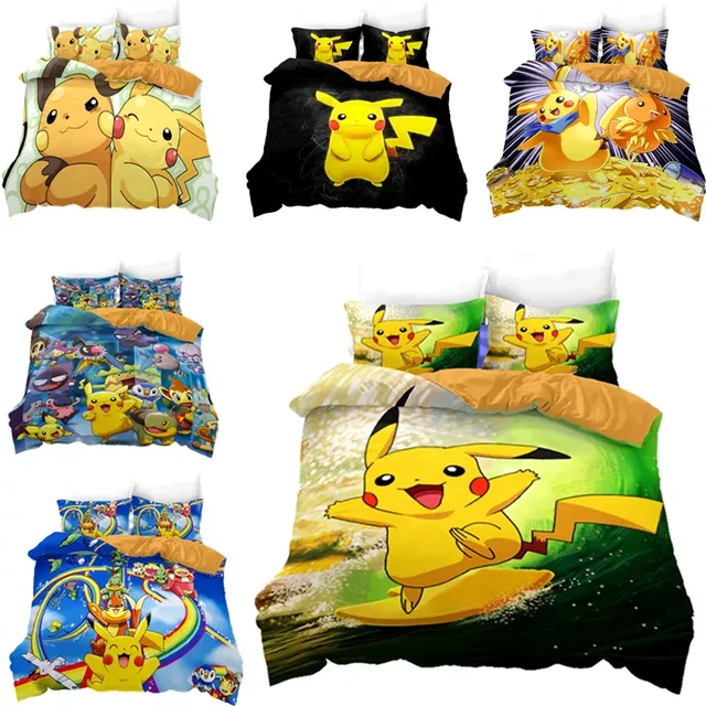 Pokemon Pikachu Sheet Anime Cartoon Printing Bedding Children's Bedroom Bed  Cover 3pcs/2pcs - AliExpress