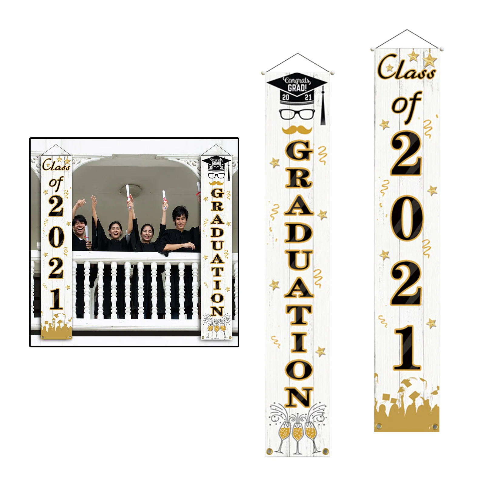 2021 Graduation Decorations Hanging Flags Porch Sign, Graduation Party Decoration for Indoor/Outdoor Home Door Decor