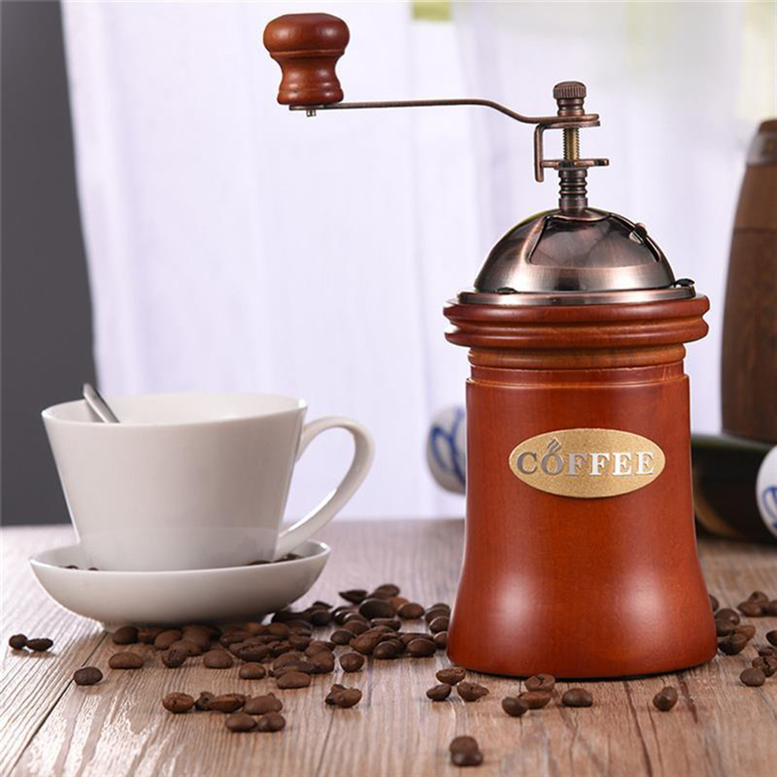 Wood Vintage Manual Coffee Grinder Hand Crank Coffee Bean Mill Windmill