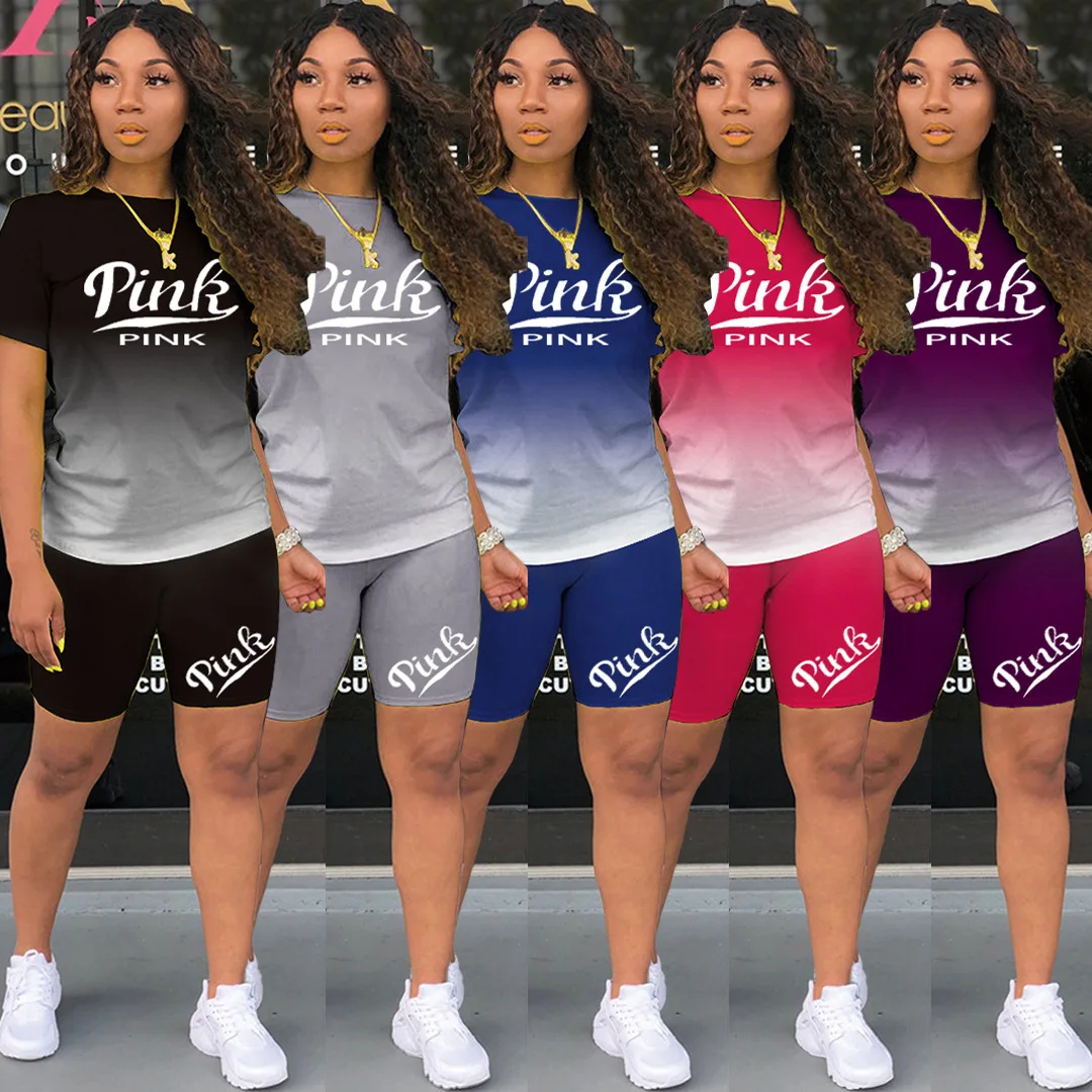 Women Two Piec Set Letter T Shirts And Shorts Set Summer Short Sleeve Tracksuit Joggers Biker Sports Suit Sexy Outfit For Female satin pajamas for women