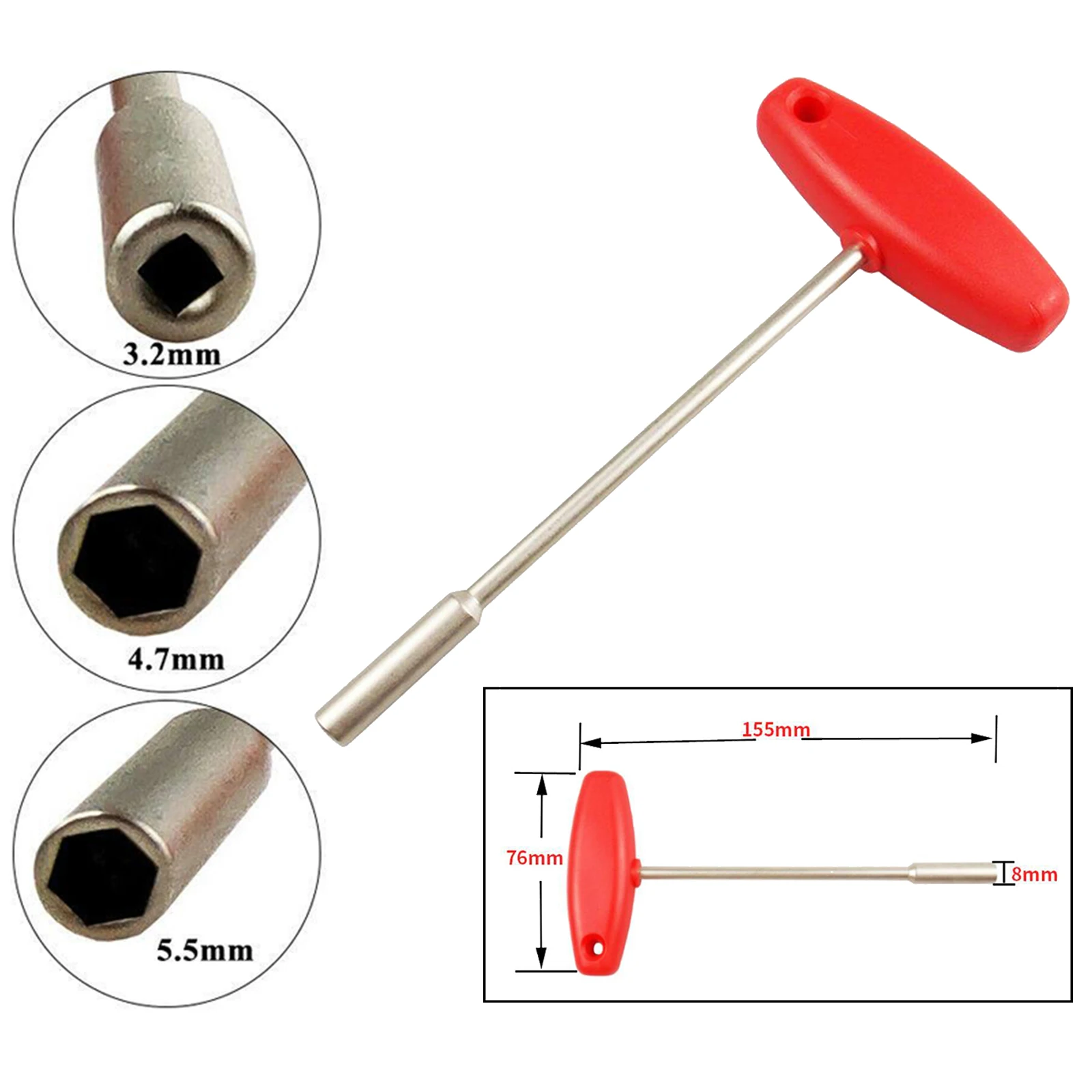 Square 3.2mm/ Hex Socket 4.7mm/5.5mm Nipple Tool Spoke Spanner Cap Wrench to fit Internal Spoke Nipples Tools