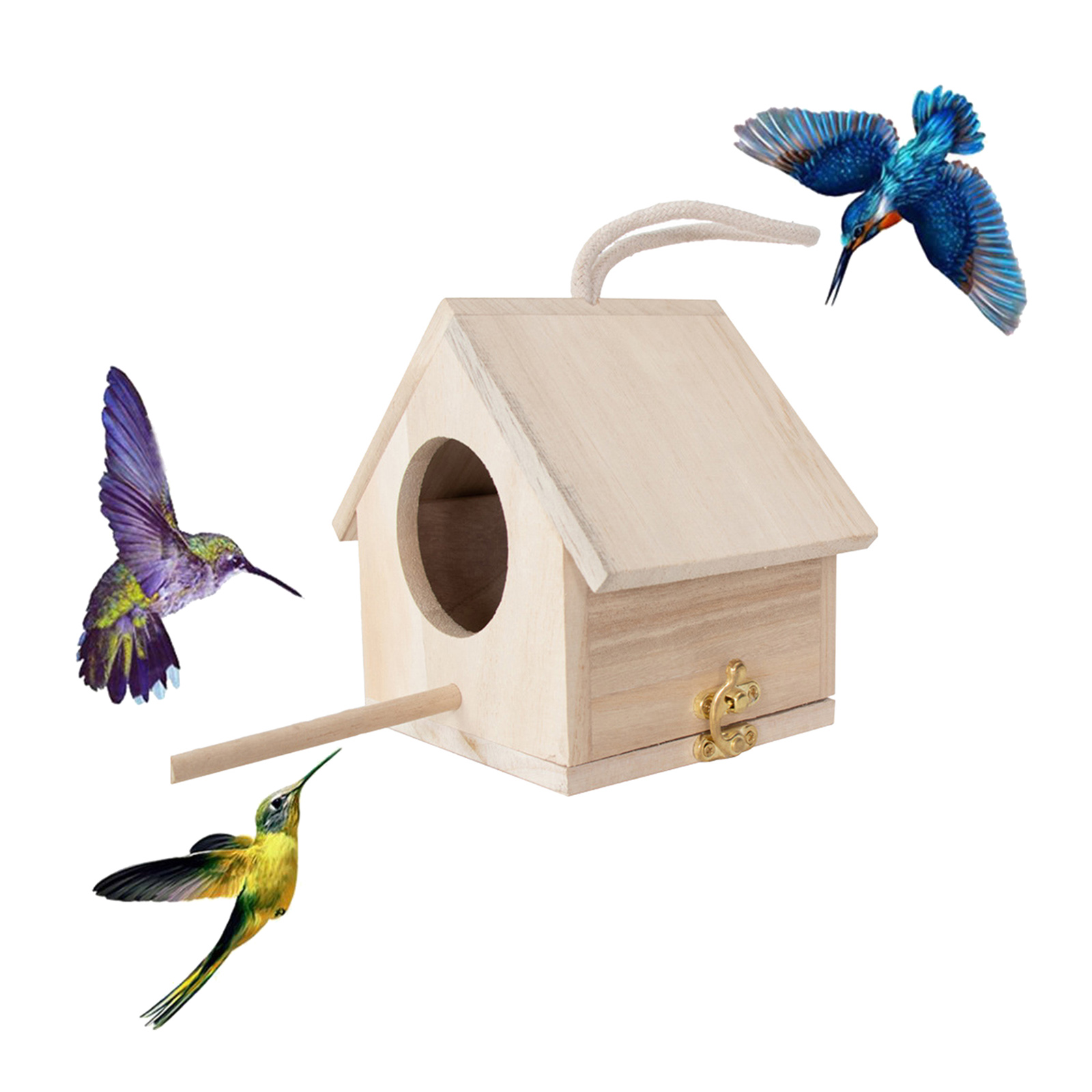Unpainted Wooden Birdhouse with Perch Hanging Bird Cage Bird Breeding Nest