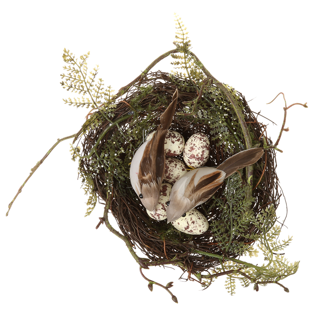 2pieces Bird Nest House Home 4pieces Artificial Birds 10pieces Cute Eggs Garden Decor