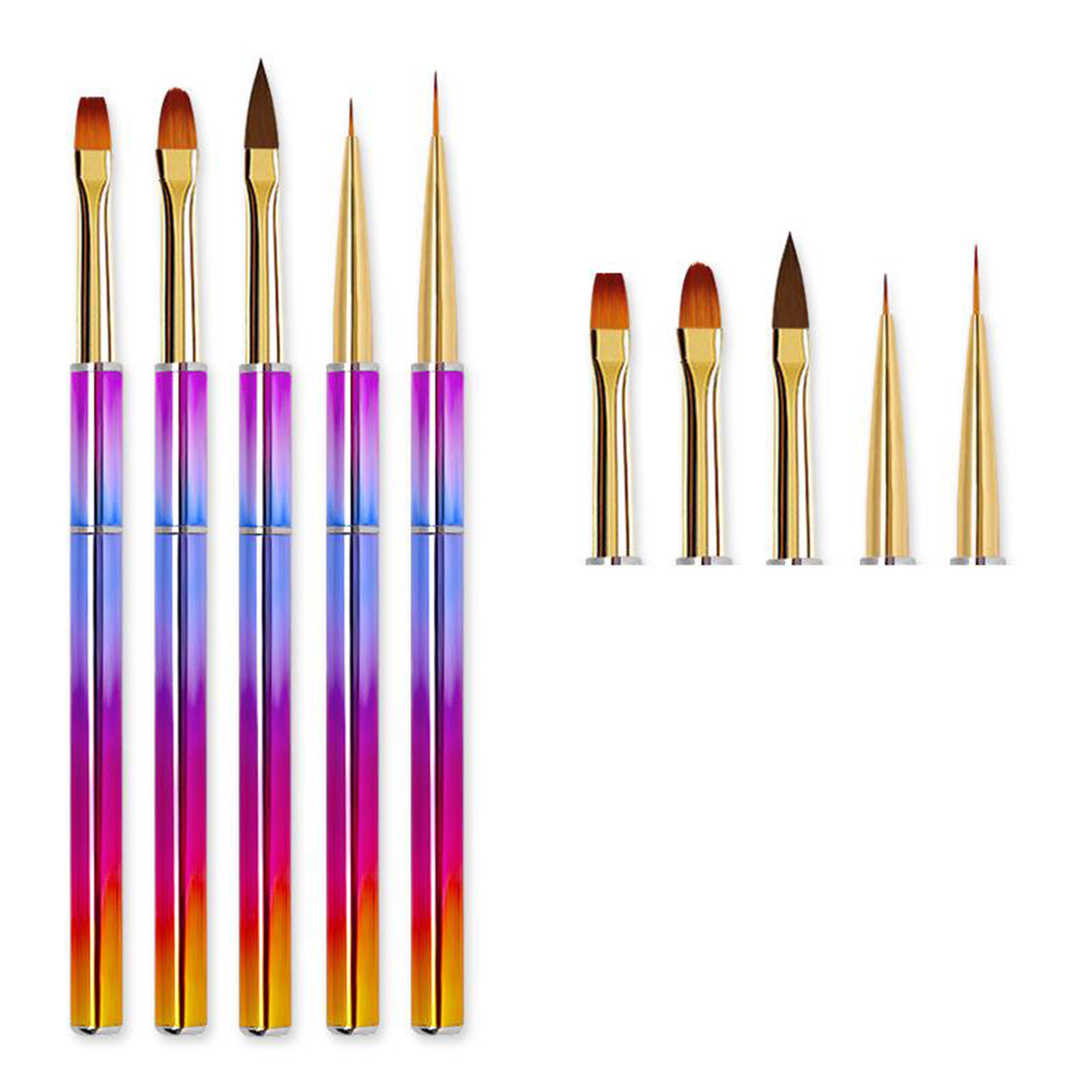 5x Gel Polish Nail Art Brushes Set Design Pen Liner for Salon Home DIY