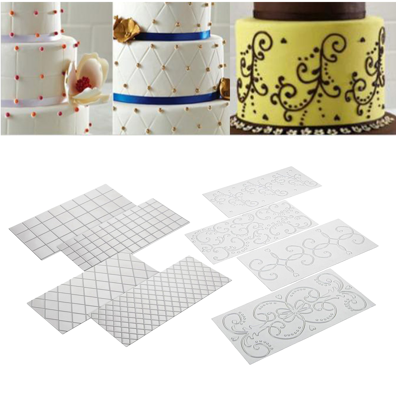 DIY Cake Fondant Impression Mat Embossing Mold Decorating Tools for Wedding Cake Border Decoration