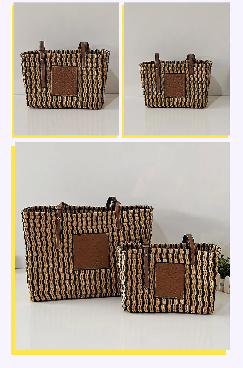 Striped Pattern Straw Tote Bags