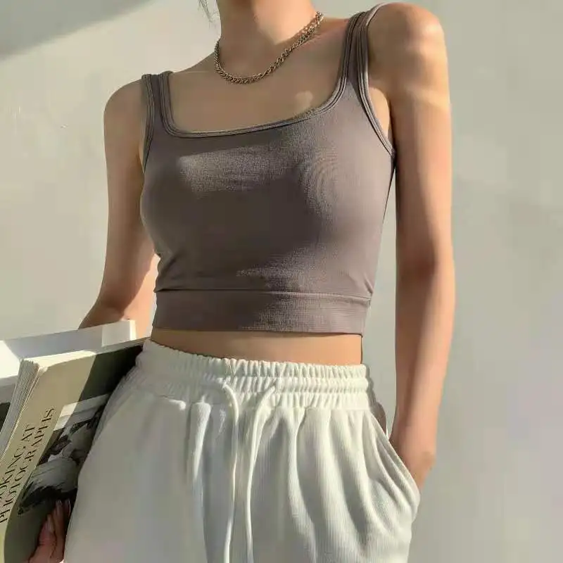 long camisole 2022 New Fashion Women Sexy Crop Tops Solid Summer Camis Women Casual Tank Tops Vest Sleeveless Crop Tops Blusas cheap bras