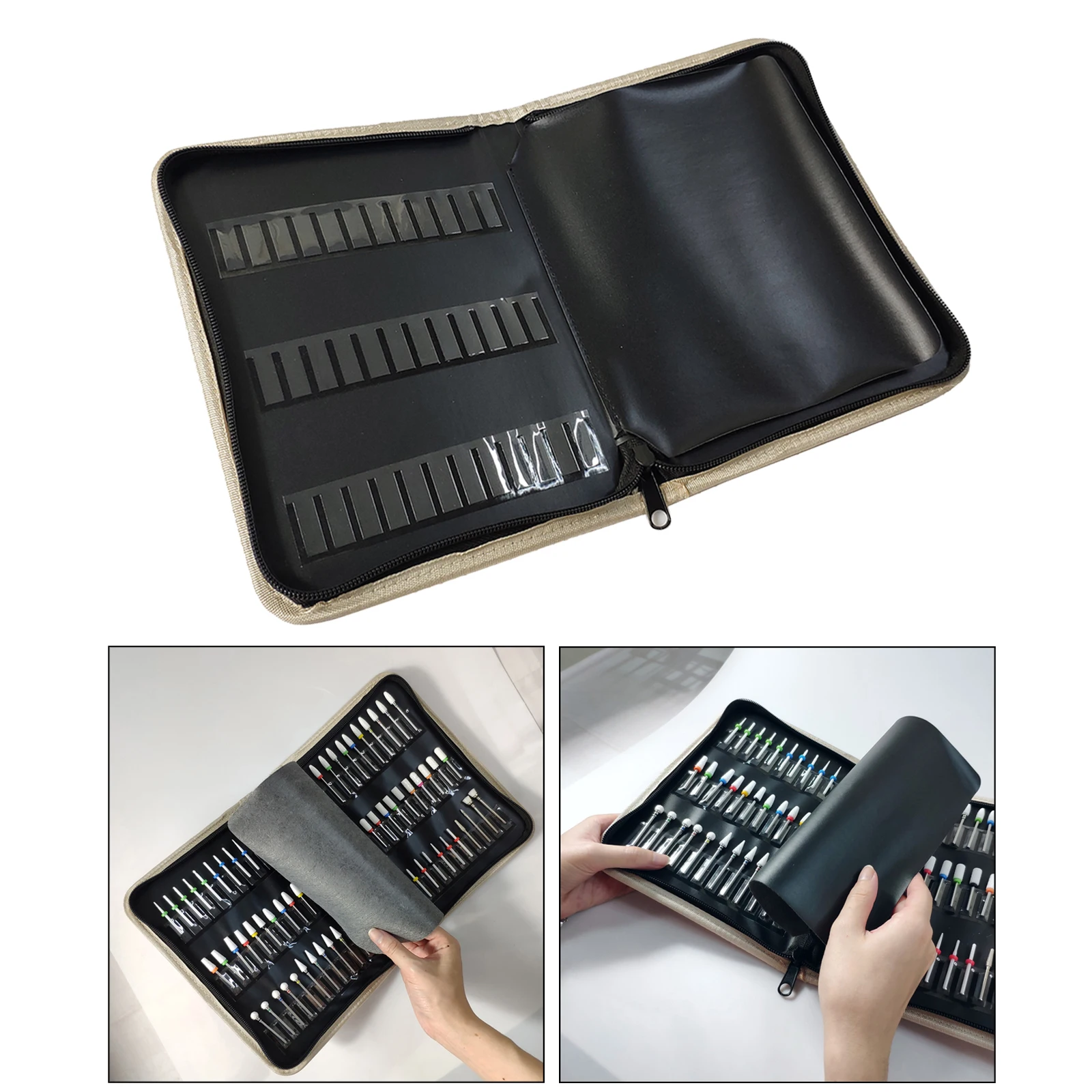 Portable Folding Manicure Nail Art Drill Bits Display Holder Storage Bag