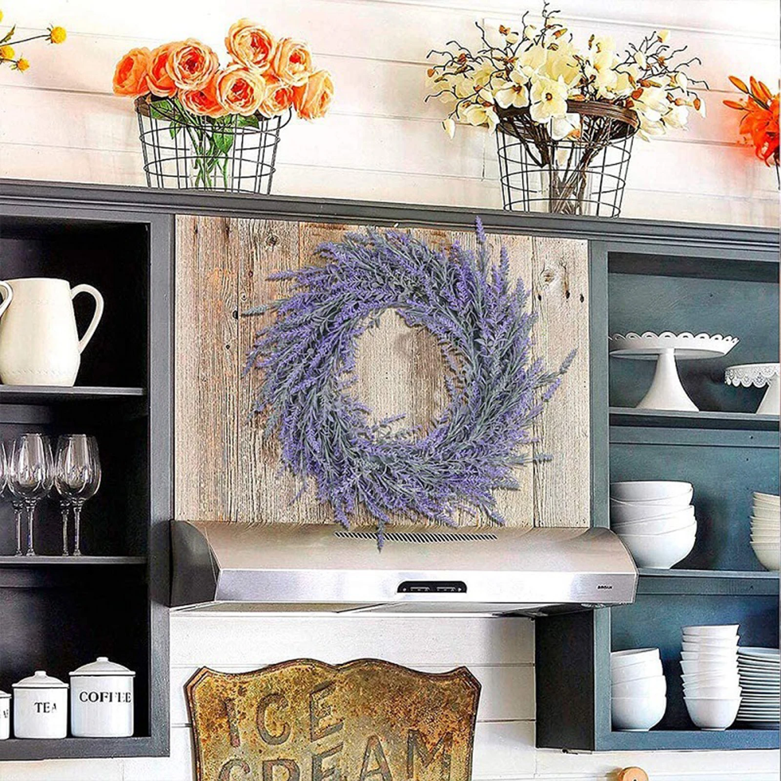 Lavender Wreath Handmade DIY Valentines Day Artificial Flowers Leaves Wreaths Holiday Furniture Decoration For Home Door