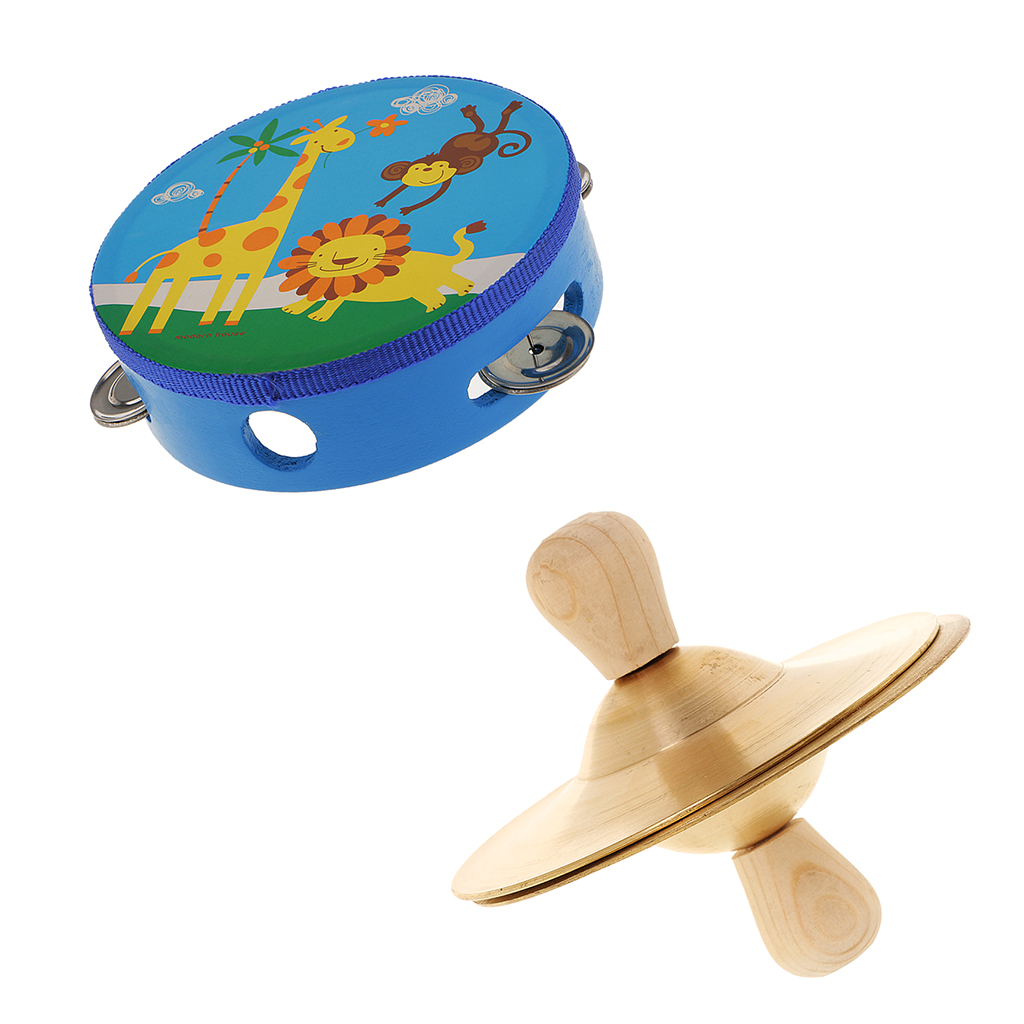 6inch Tambourine Wooden Drum Head with Cymbal Kids Music Learning Toy