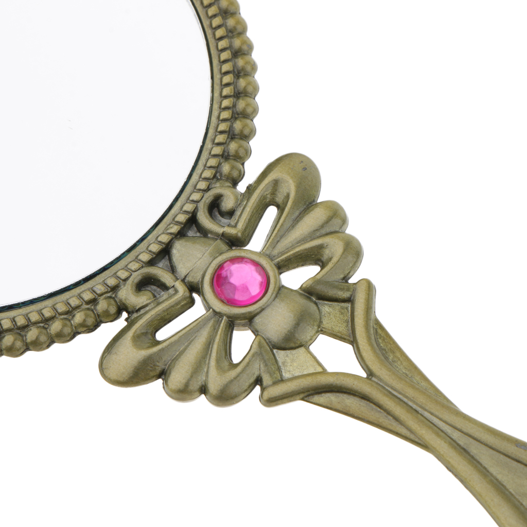 Fashion Retro Vintage Hand Held Makeup Mirror Women Cosmetic Bronze Mirror