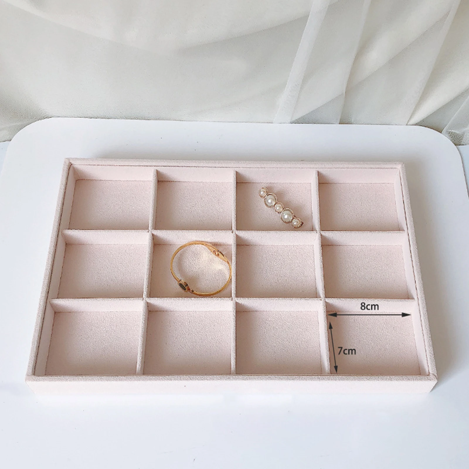 Beige Velvet Jewelry Storage Tray Holder Box Showcase Organizer for Girls