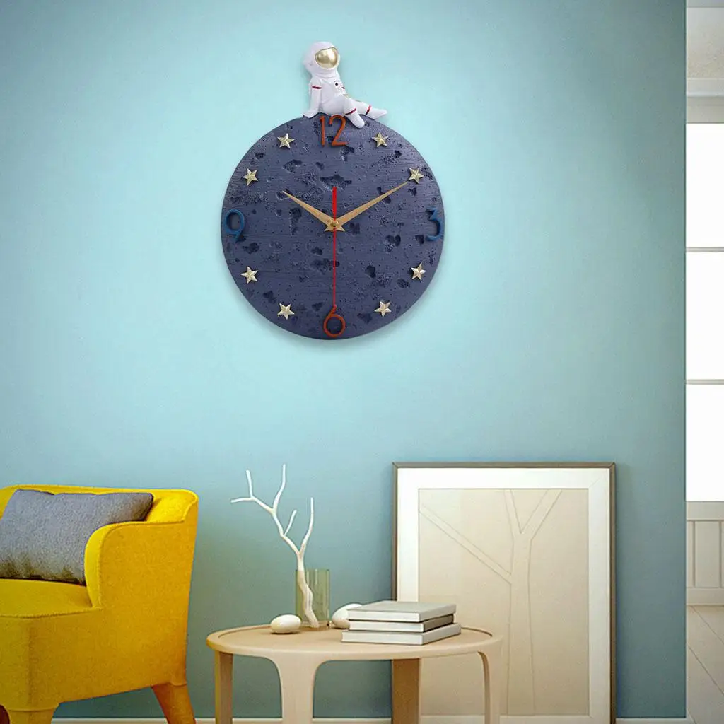 Modern Astronaut Wall Clock Non Ticking Silent Decor Wall Art Spaceman Clock for Office Home Office Bedroom School Kids Room