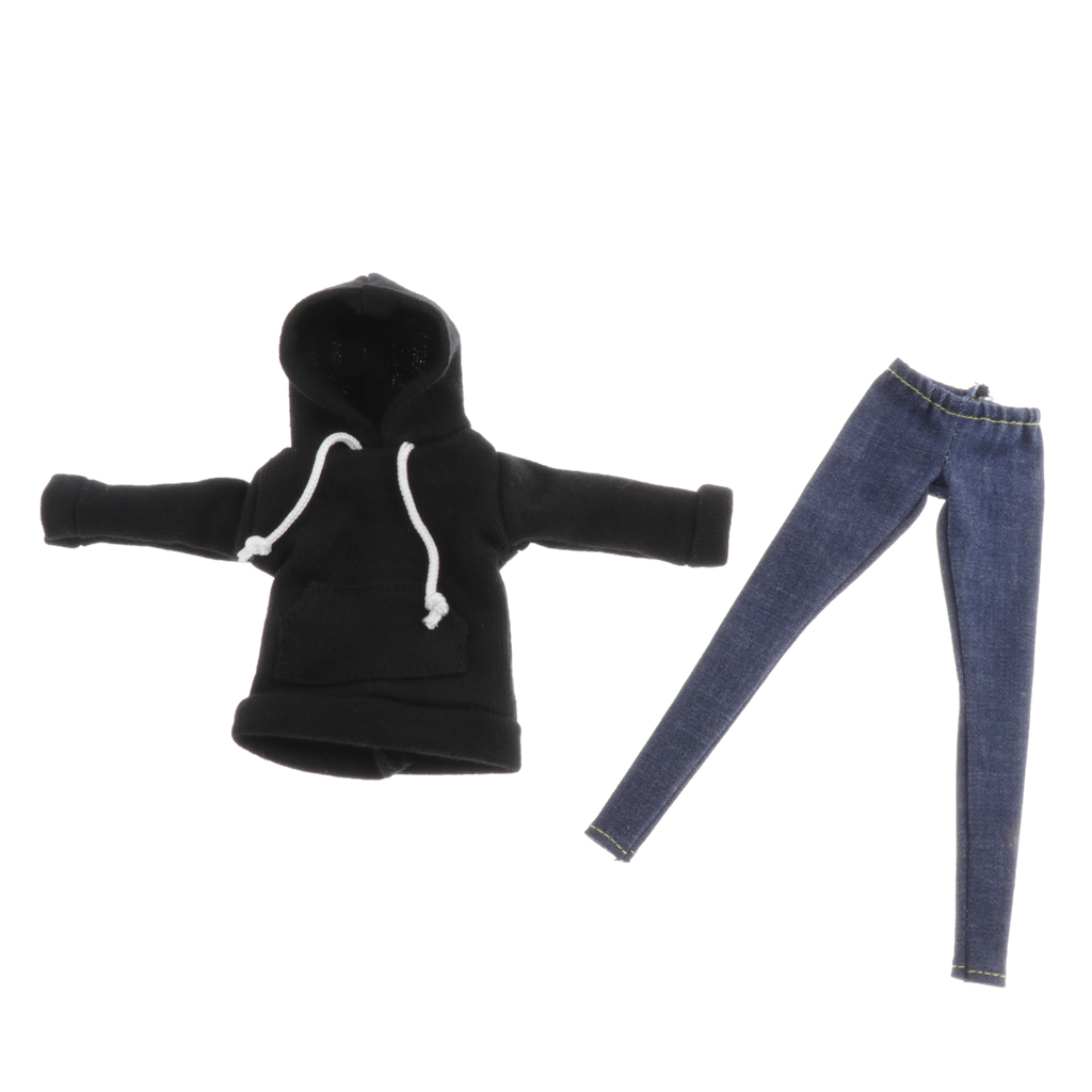 Cute BJD Clothing Hoodie & Jeans Pants for 1/6 Blythe Dollfie Outfits Accs