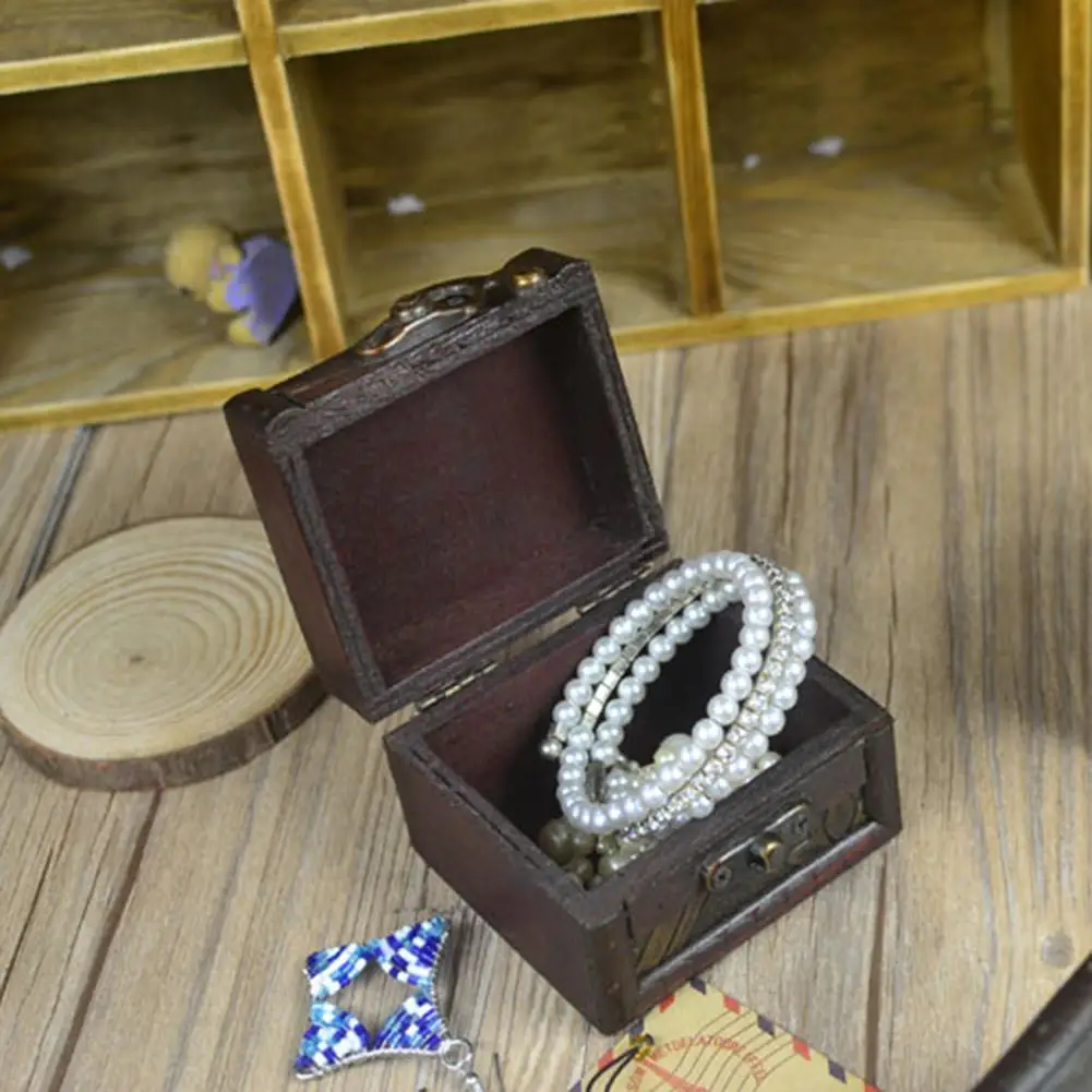 Jewelry Box Holder Vintage Lock Bracelet Small Wooden Case Necklace Gift Storage 