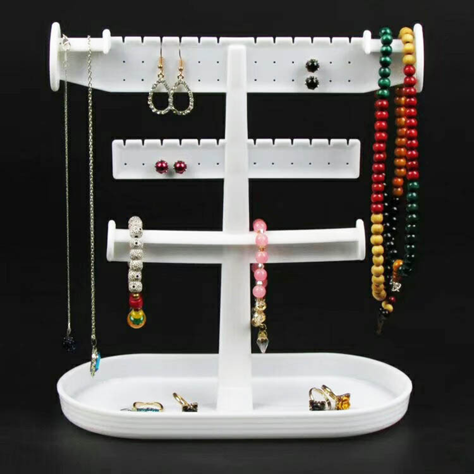 Earrings Holder for Dangle Earrings Organizer 12 Grooves for Necklaces Display Ear Stud with Tray Dish