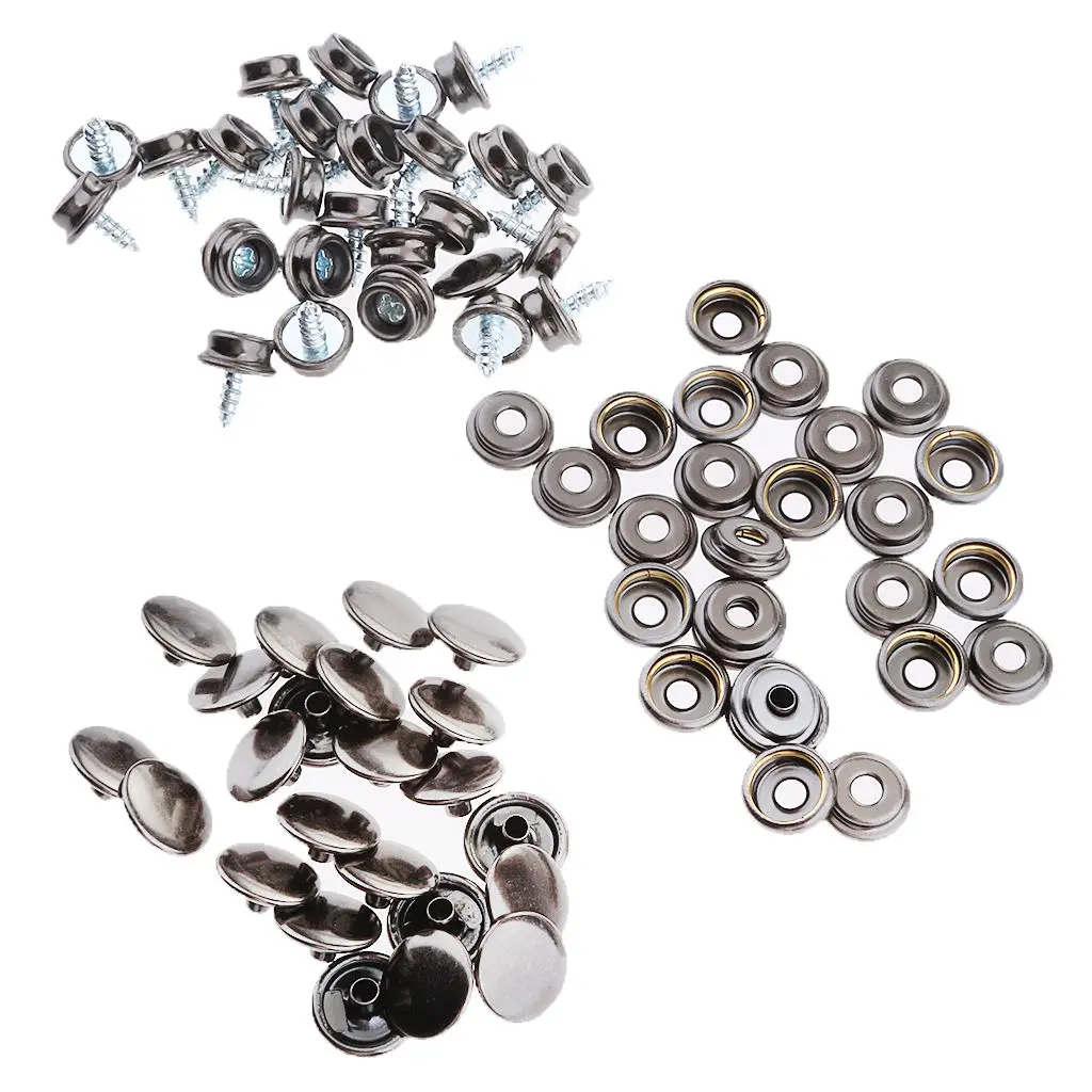 25 Set (75Pcs) Snap Button 3/8`` Screw Studs Fastener Socket For Canvas Boat Marine