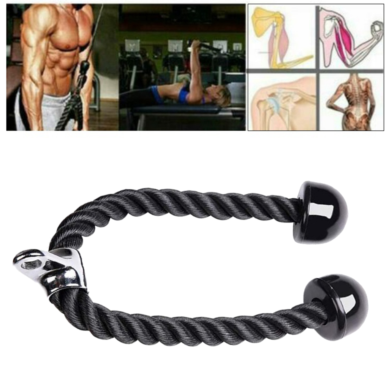70cm Heavy Duty Triceps Rope LAT Pulley Cable Machine Attachment Fitness Body Building Gym Pull Down Rope Handle