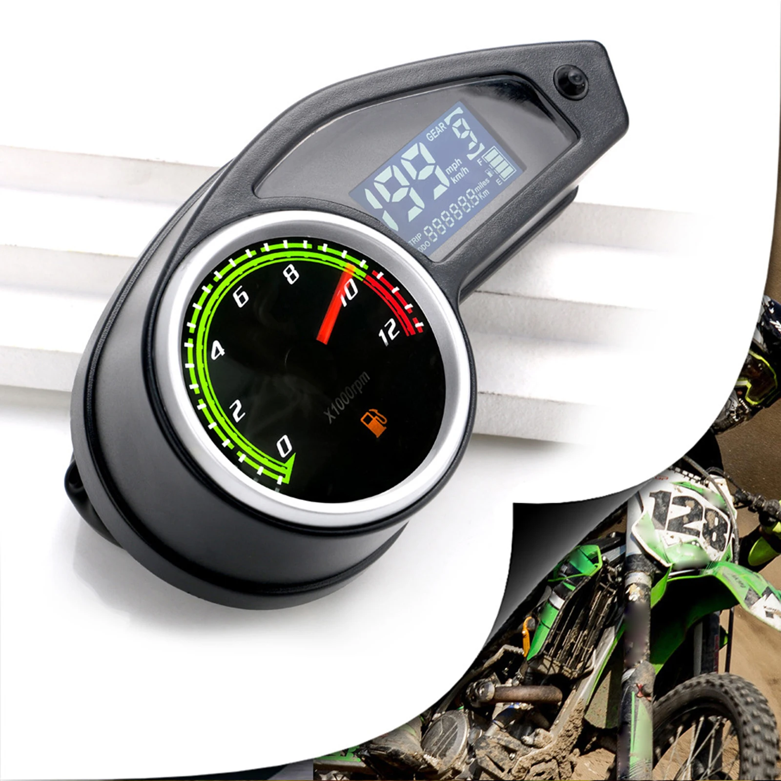 Digital Speedometer Tachometer Fuel Gauge Backlight LCD Screen Waterproof for RPS 250 Black