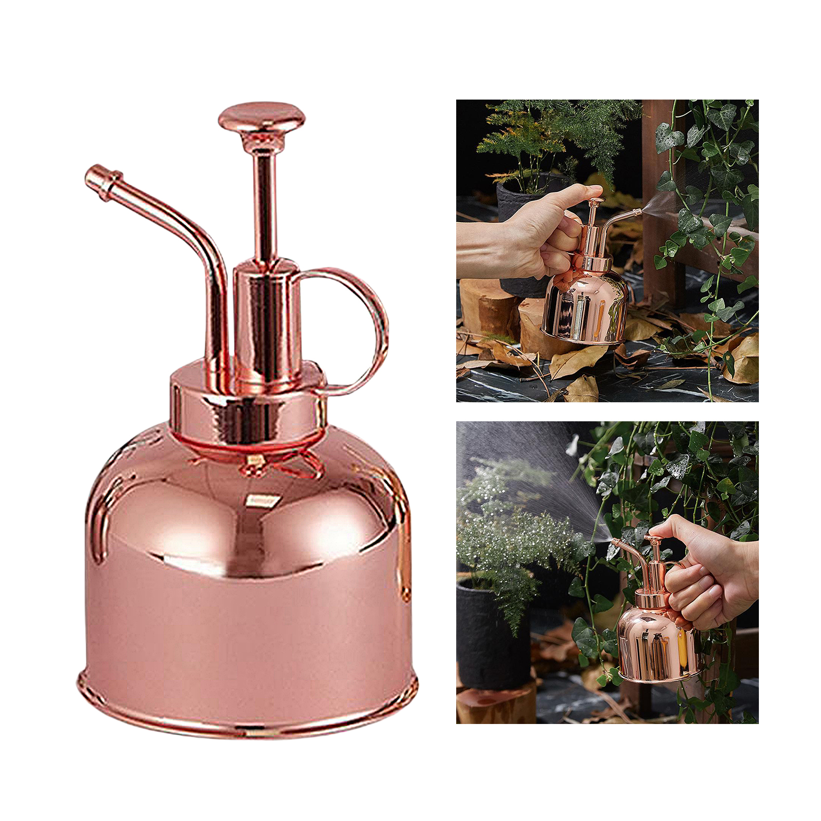 Retro Style Plant Mister, 6 Inches Tall Alloy Top Pump One Hand Watering Can Indoor Plant Spray Bottle