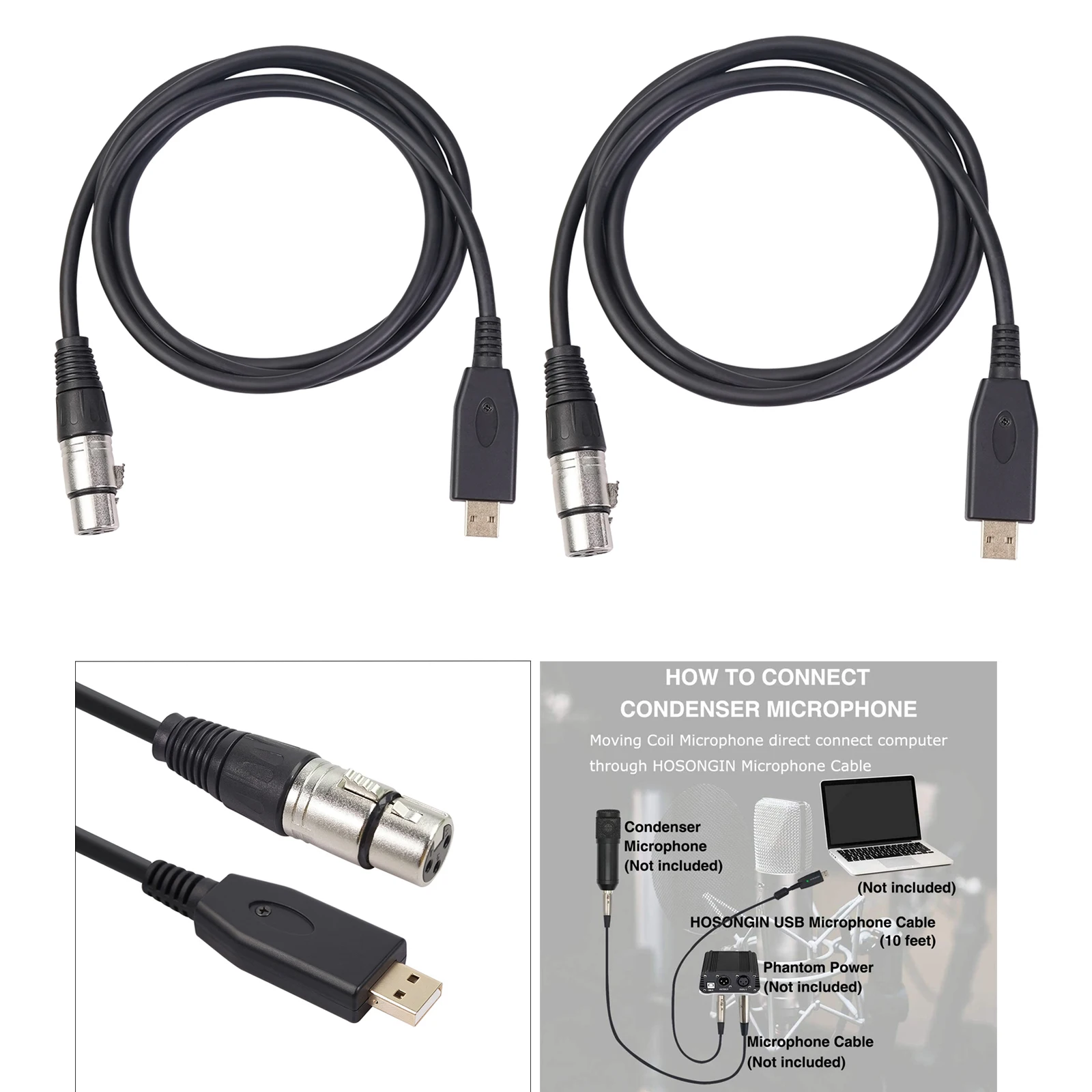 TOOGOO USB macho a 3 pines XLR hembra microfono MIC Cable de Enlace de Studio Audio R 