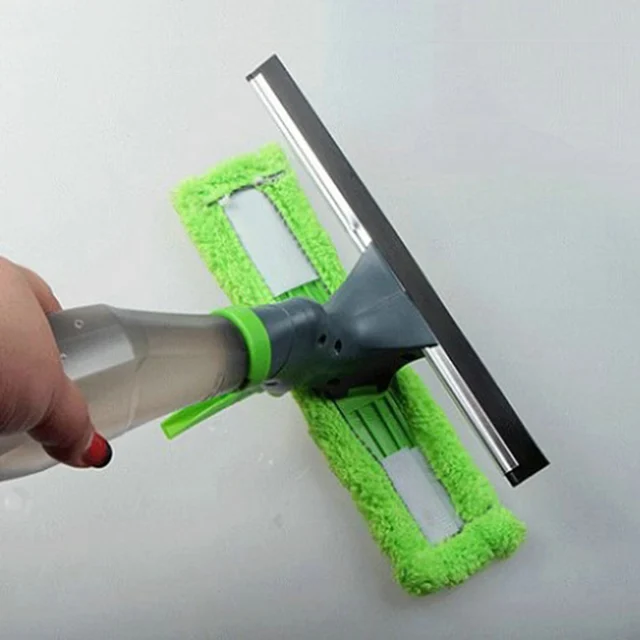 Glass Wiper With Spray Bottle And Window Cleaner Brush - Green