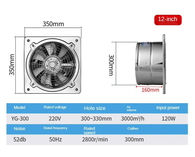 キッチン換気扇 高速壁に取り付けられた商用産業排気軸ファン金属の強力な排気ファン Size : 12in 【SALE／64%OFF】