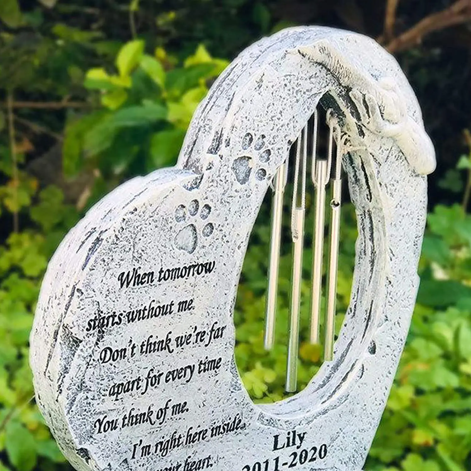 Heart-Shaped Wind Chime Pet Memorial Stone For Dogs Doggie Memorial