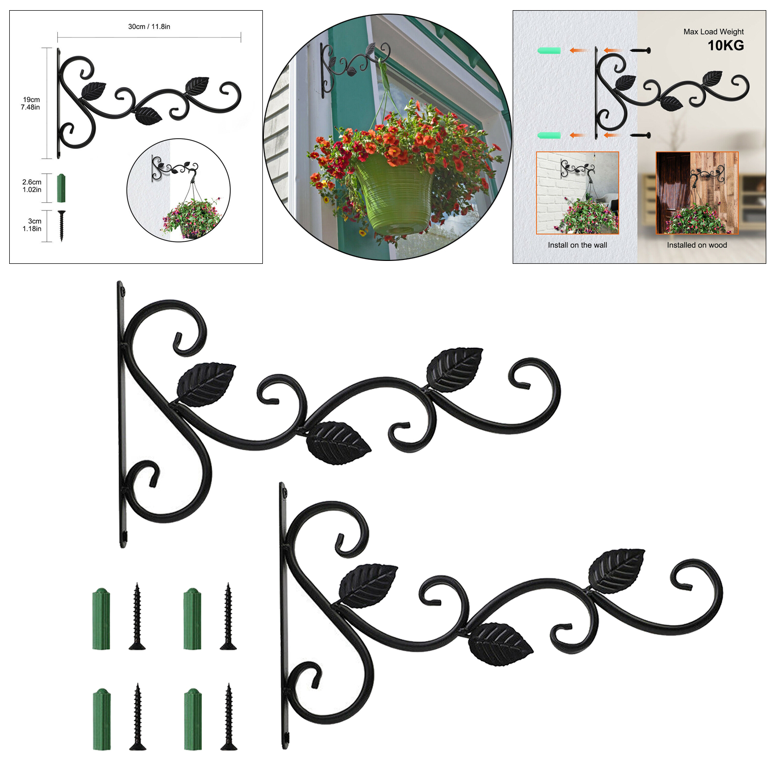 Heavy Duty Hanging Basket Brackets Leaf Shape Hooks Stand Flowerpot Holder Deck Porch Garage for Lanterns