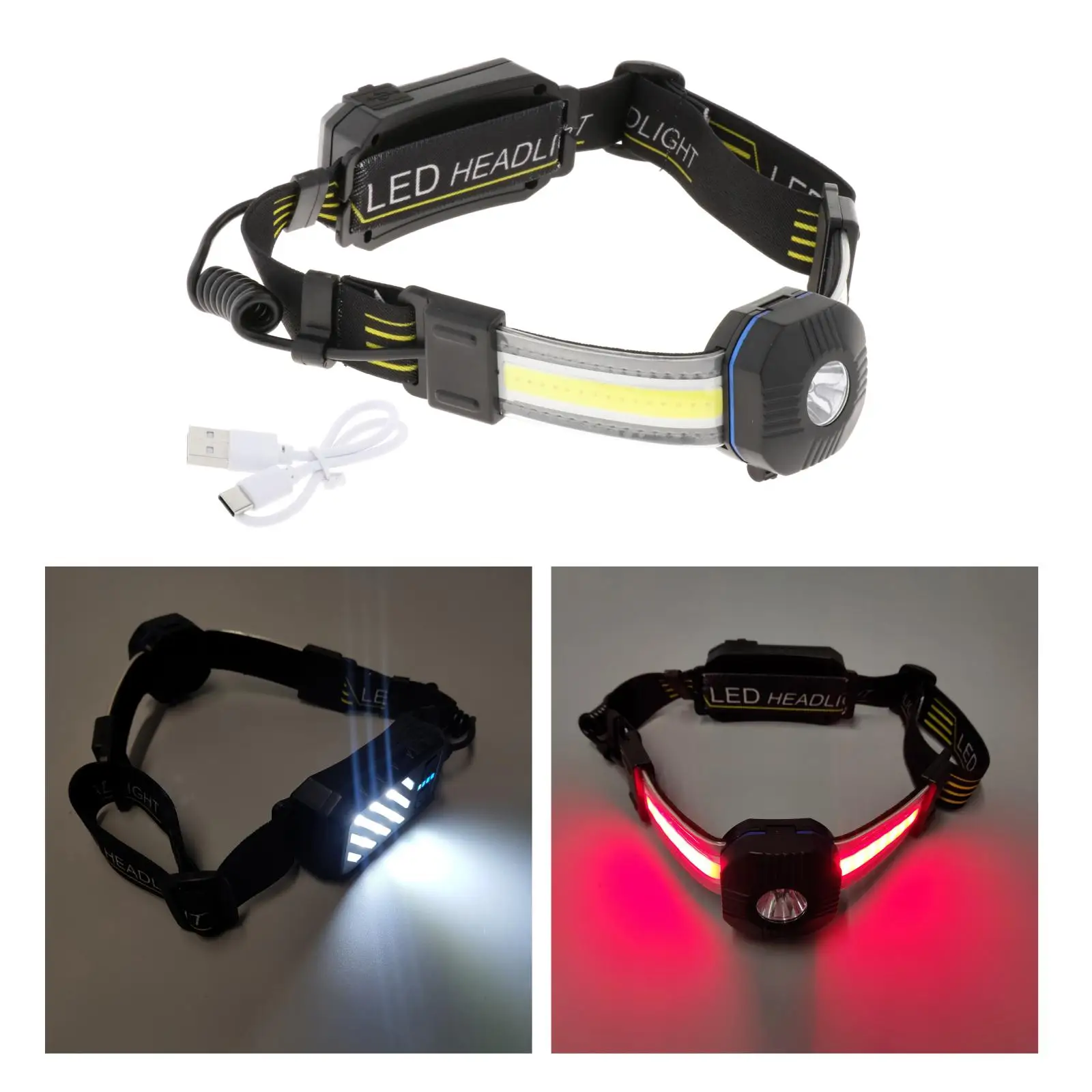 Rechargeable Headlight LED Head Torch, Waterproof Lightweight COB Headlamp Head Light for Running Cycling Camping Fishing Hiking