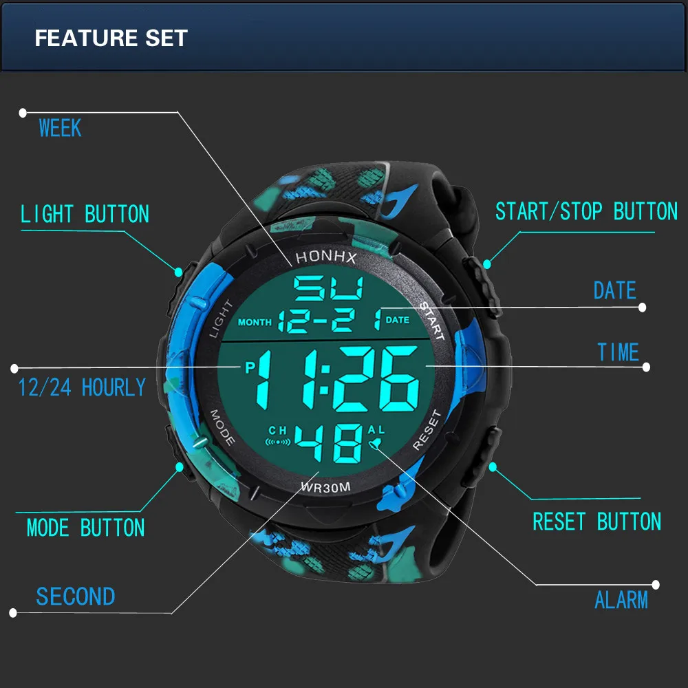 Luxury Men Outdoor Watch Analog Digital Military Sport LED Waterproof Watch Electronic Male Wristwatches Simplicity Round homme
