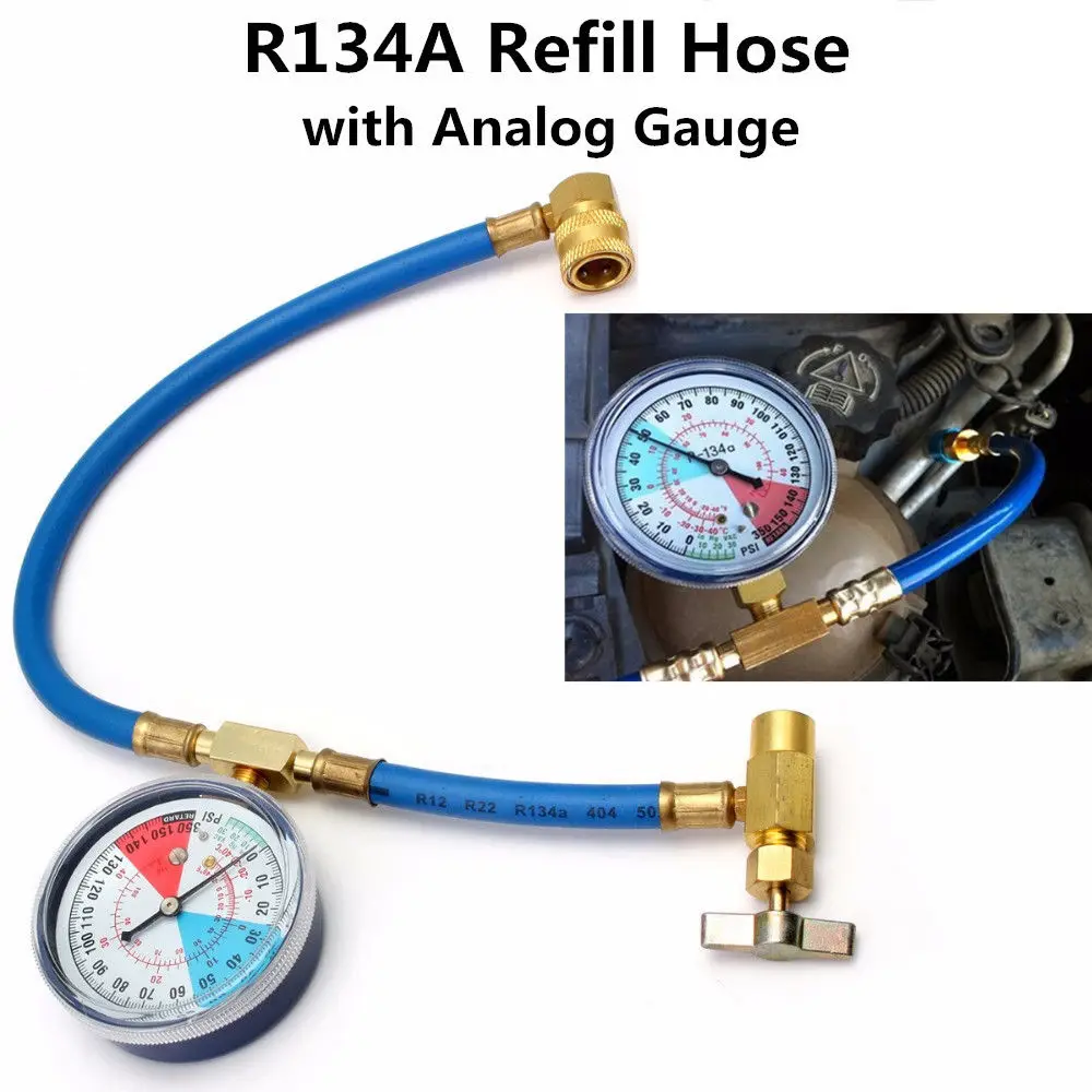 1/4`` SAE R134A To R12/R22 Car A/C Refrigerants Recharge Hose Pipe W/ Gauge 350PSI Car Accessories