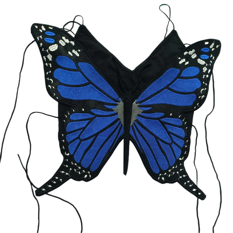 Women Summer Chic Vest Set Sleeveless Backless V-Neck Patchwork Sling Vest+Butterfly Decoration Crop Tops 2022 New Design Top green cami