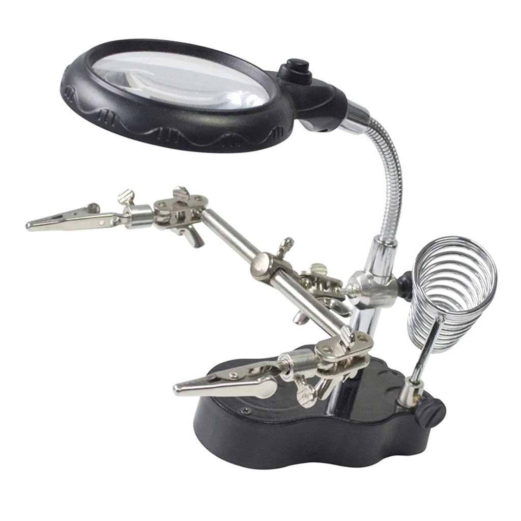 3X 12X Lens;LED Light Magnifier Desktop Magnifying Glasses Helping Hand