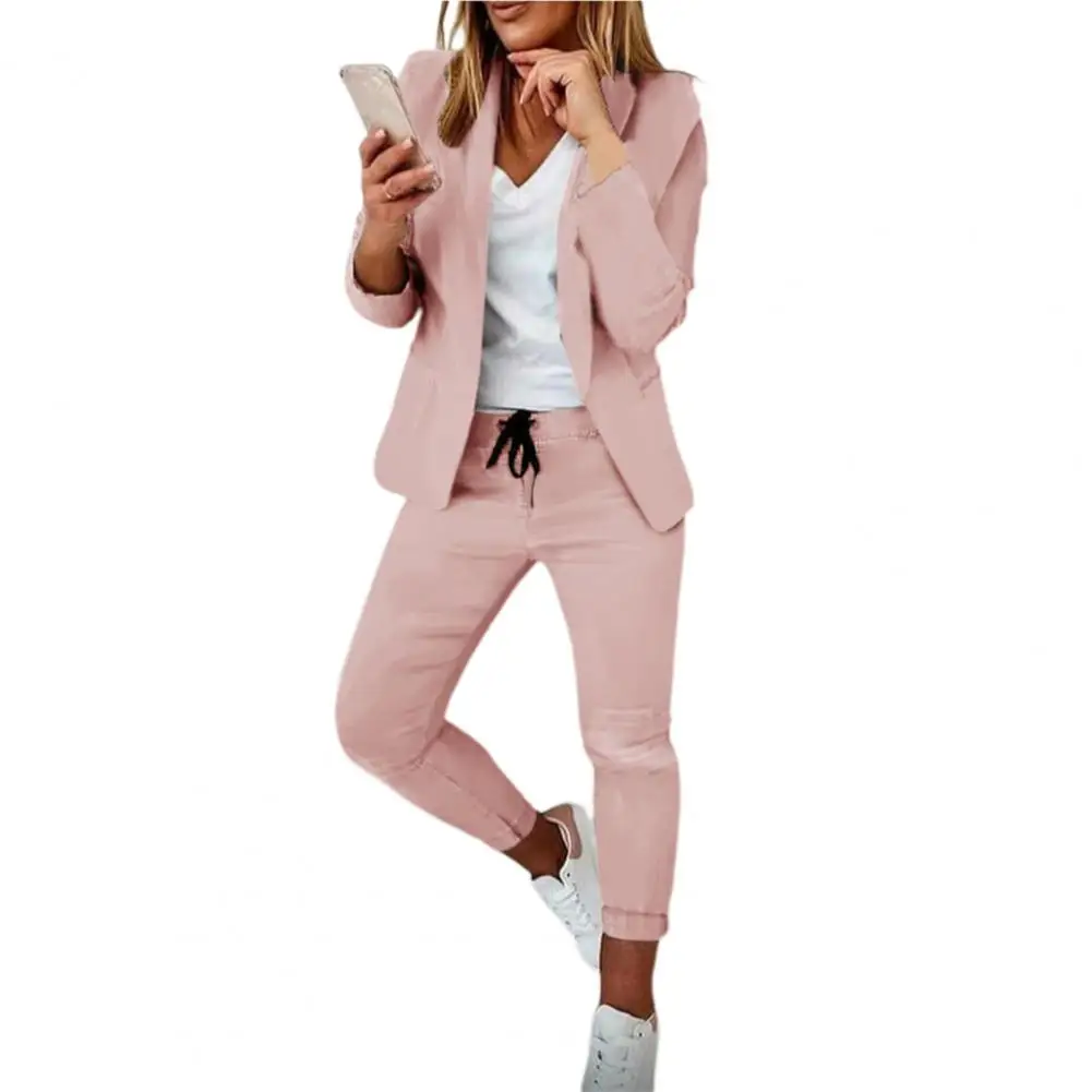 Compre Conjuntos femininos elegantes de cintura alta sólida e blazer de  escritório de manga comprida com 2 peças