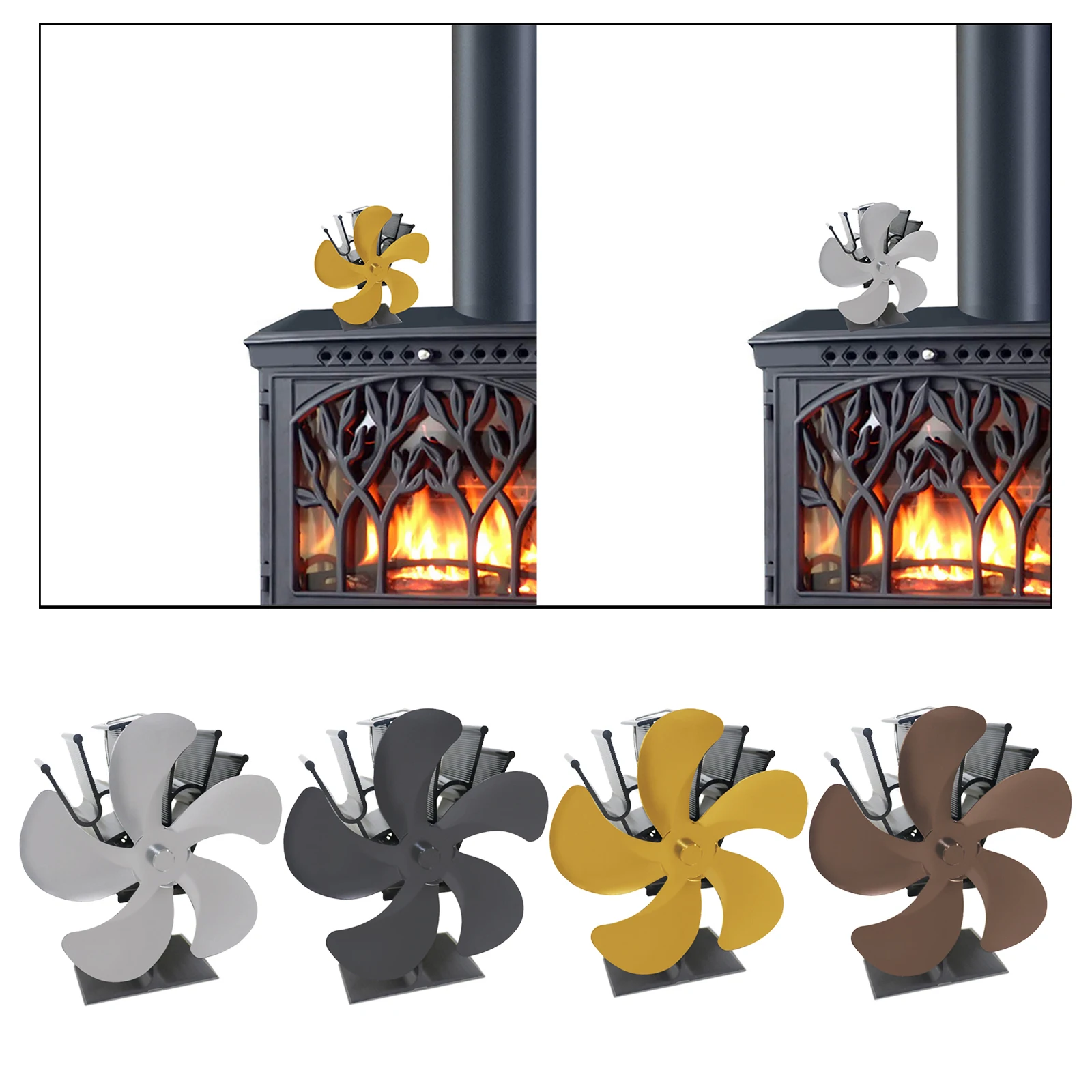 Large 5 Blade Heat Powered Wood Stove Eco Fan Ultra Quiet Fireplace Wood Burning