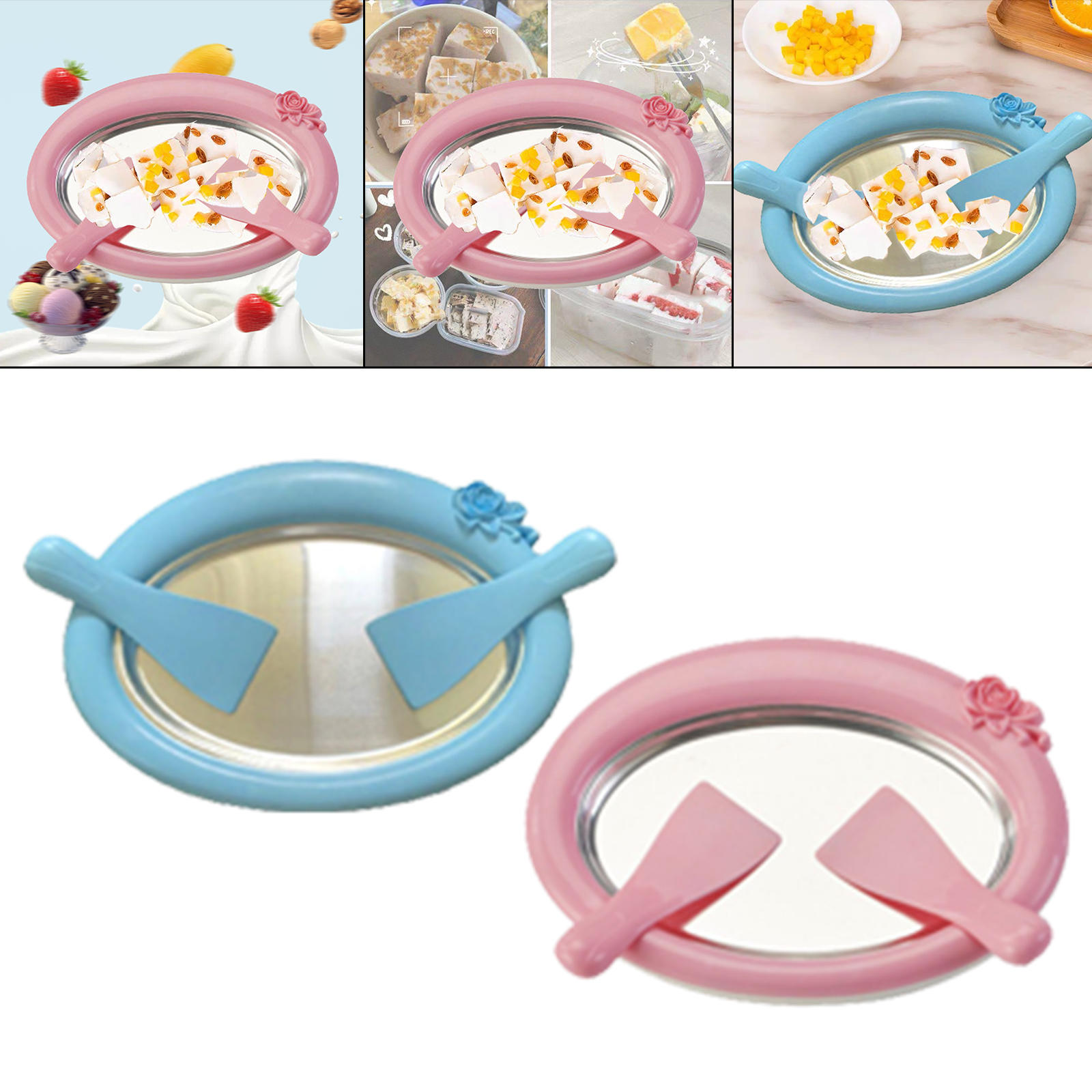 Household Ice Cream Maker with 2 Spatulas Ice Cream Roll Maker Rectangle Anti Griddle Pan Fried Yogurt Machine for Gelato Sorbet