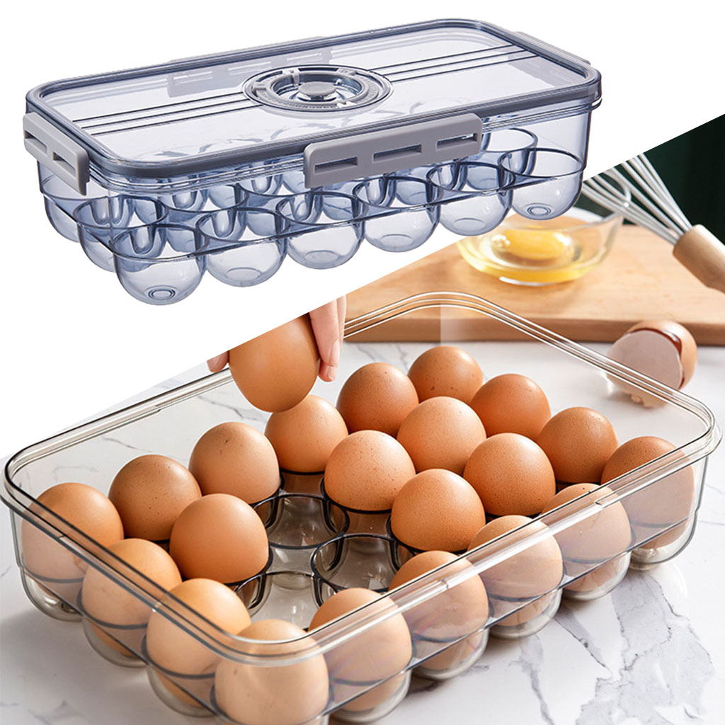 Egg Holder Storage Box Plastic Egg Tray Holder Refrigerator Crisper Container Portable Organizer Bin Lid Kitchen Tools