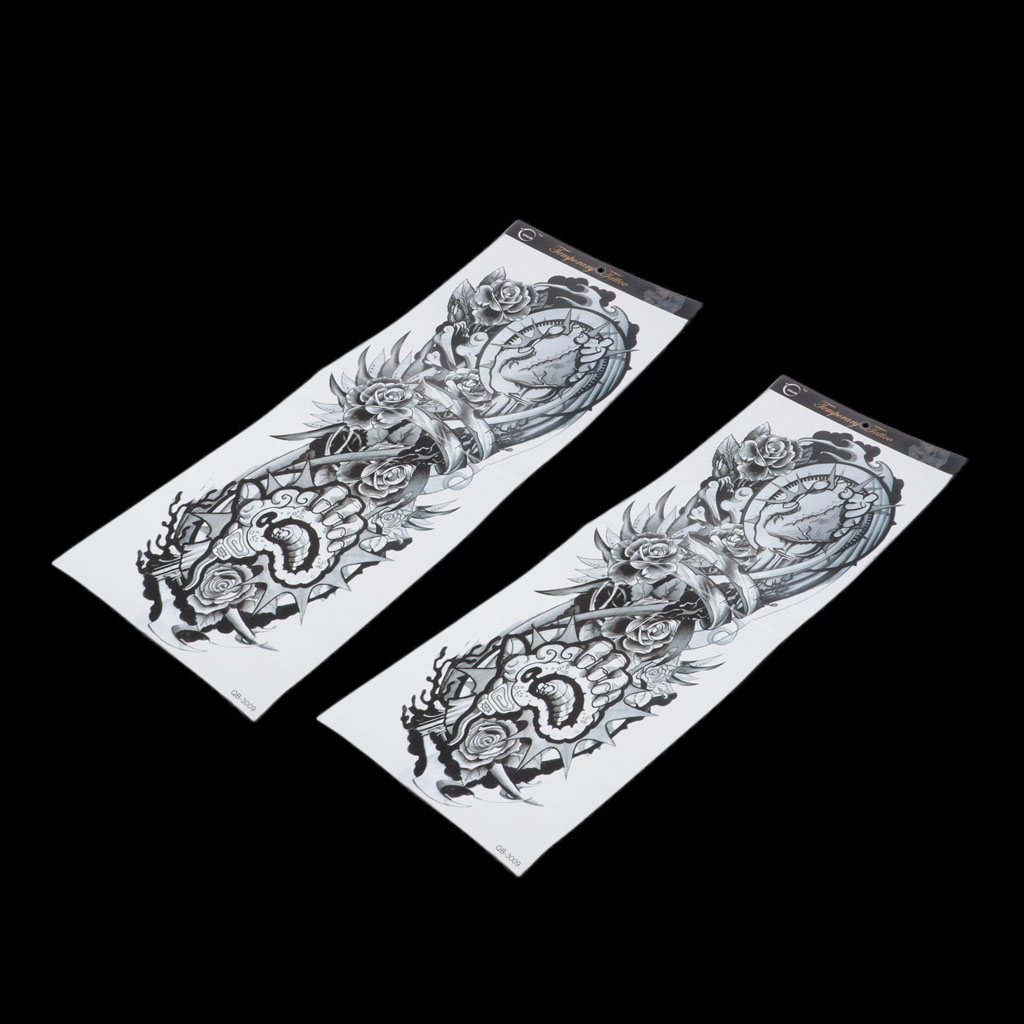 2pc Temporary Tattoo Sleeves, Fake Black Full Arm Tattoo Stickers Waterproof