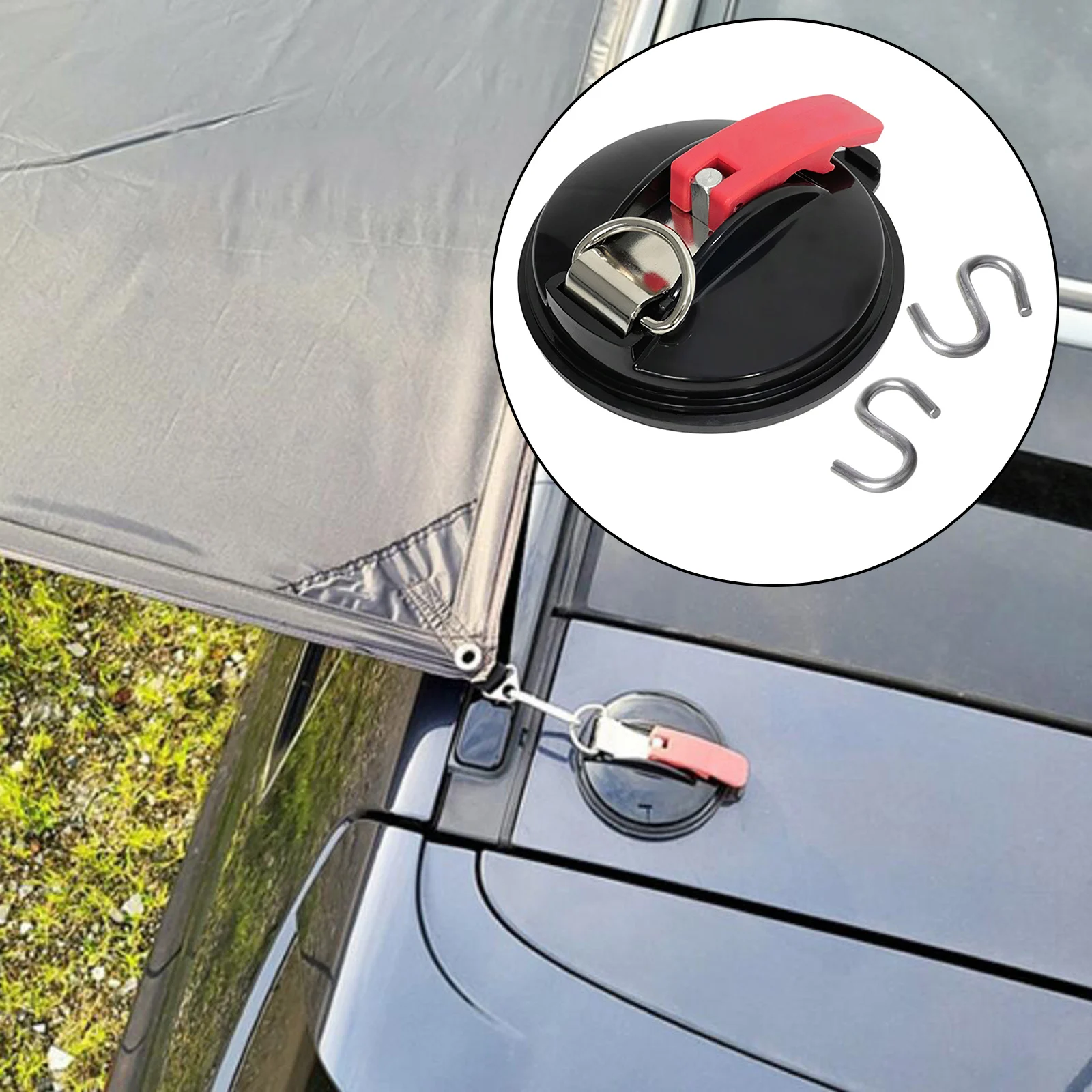 Heavy Duty Suction Cup Anchor with Securing Hook Multifunctional Car Tensioner for Tie Down Luggage Tarps Tents Camping Car Van