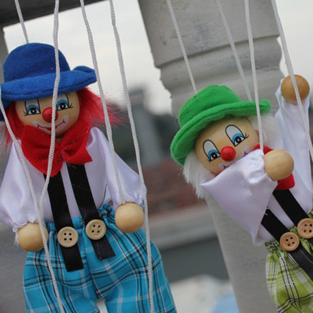 Wooden Durable Functional Clown Marionette Kids Children Puppet Toy