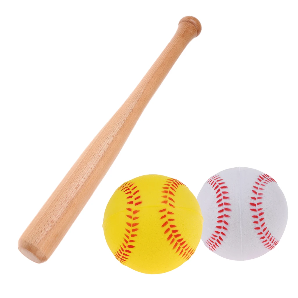 Wooden Baseball Bat 54CM Soft Round Wooden Ball And 2 Pieces