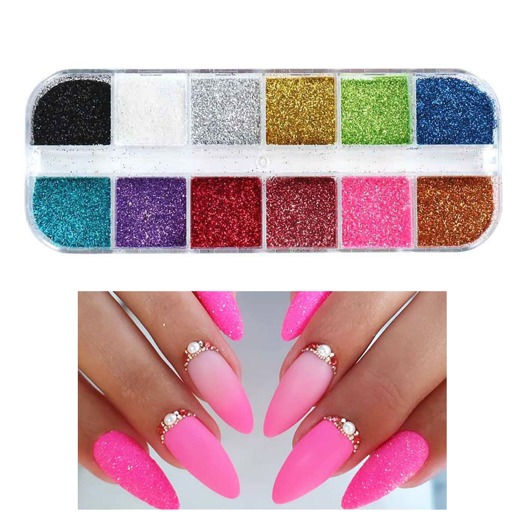 Retro 12 Grid Powder Nail Glitters for Decoration DIY Accessories UV Gel Nail Foils Nail Art Colored Acrylic Nail Powder