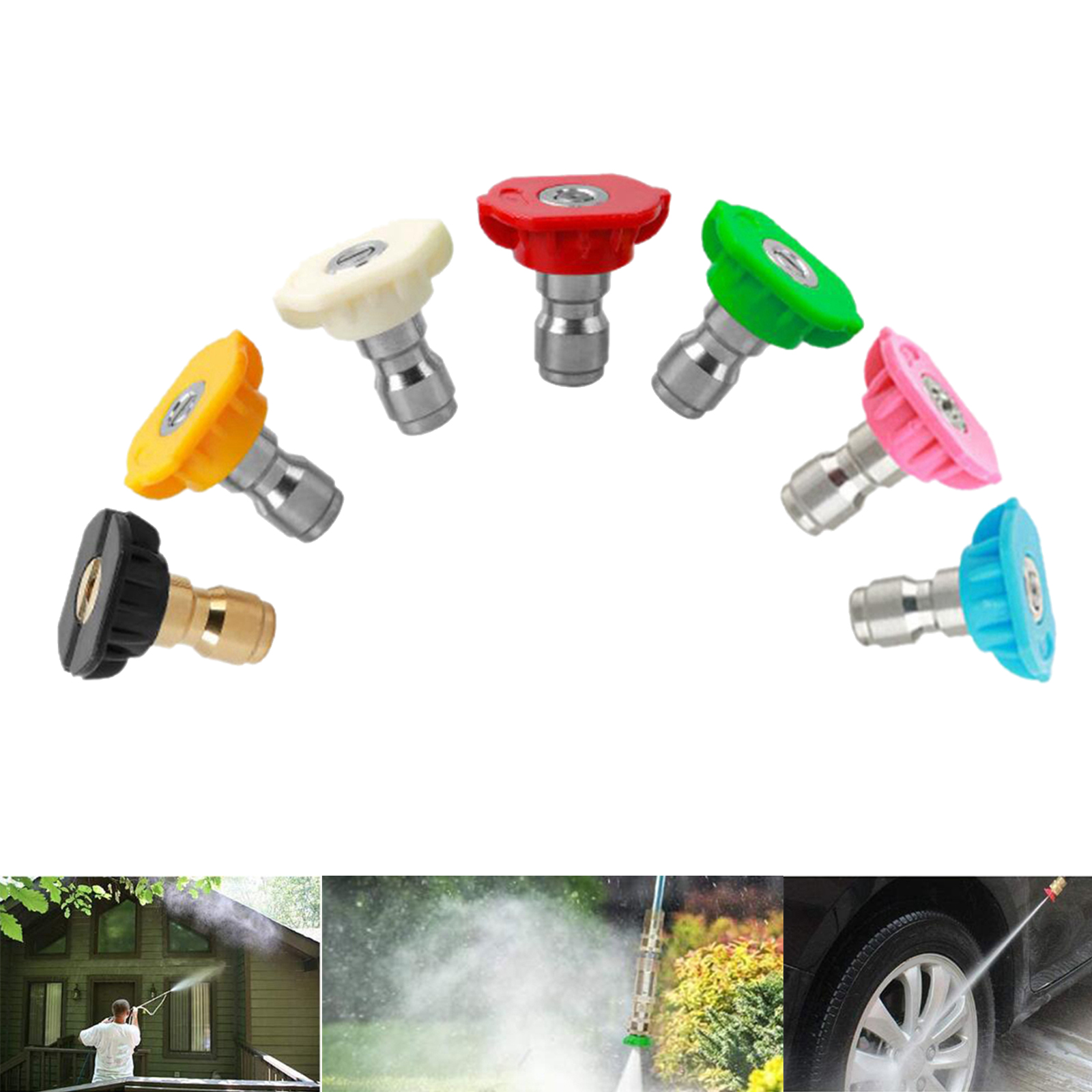 7pc High Pressure Car Wash Gun Quick Connector Washer Nozzles Tips For Automobile Motorcycle Cleaning Accessories