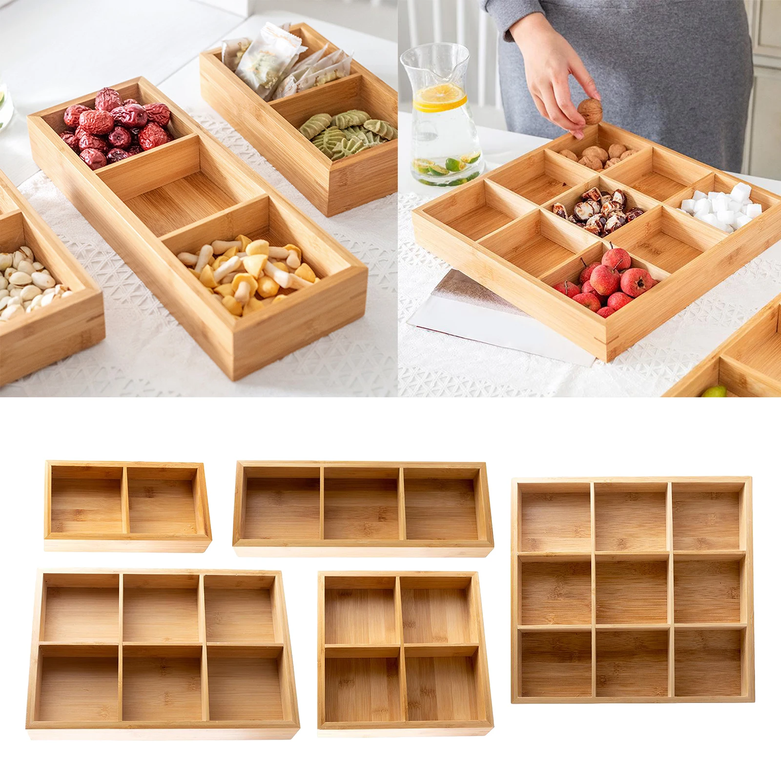 Wooden Snack Serving Tray Divided Condiment Aperitif, Light Candy Dish, Tray Compartment for Food Parties Cut Trays And