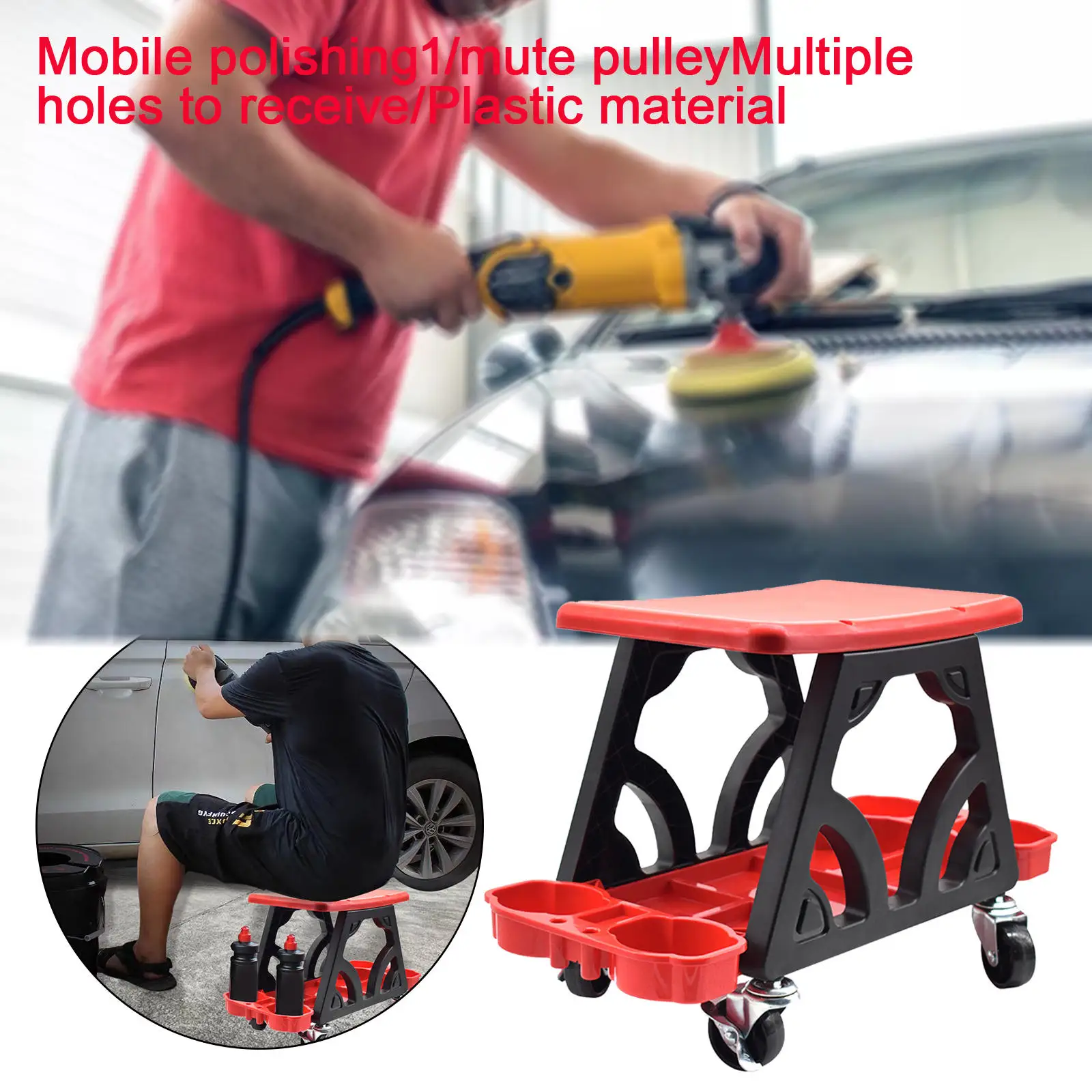 Garage Mobile Rolling Mechanic/Car Wash Stool with Storage Trays and Premium Wheels and Casters GLOSSONLY Heavy Duty Car Detailing Creeper Seat 