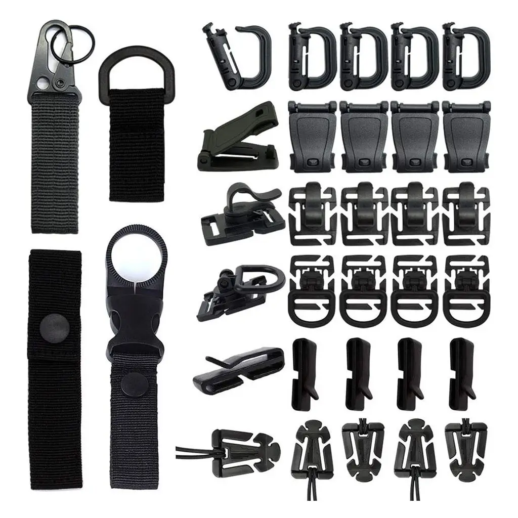 30Pcs/set Tactical Gear Clip Buckle Strap D-ring Hooks Keychain Strap for Molle 