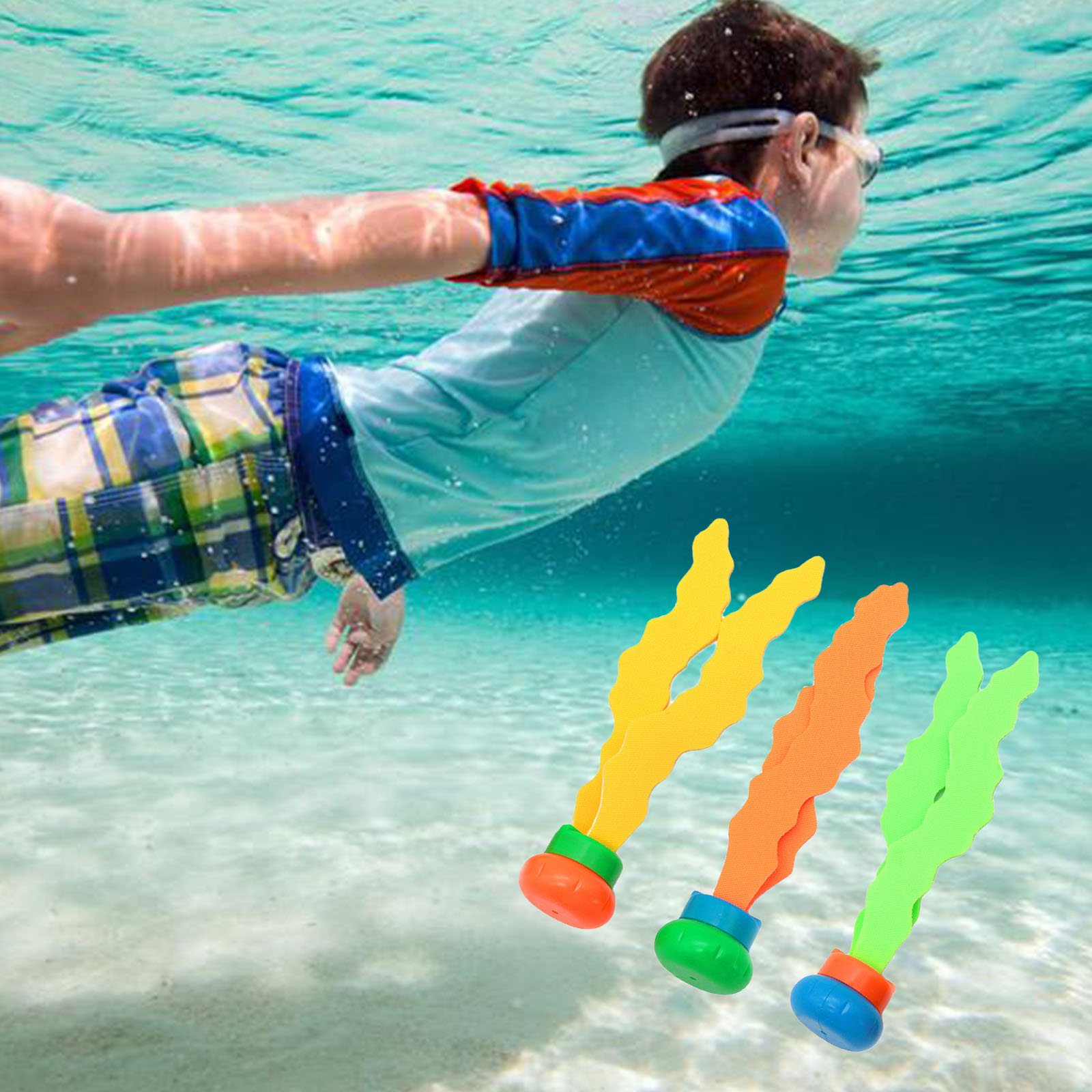 Set of 3 Kids Plants Diving Toy Sports Swimming Pool Grab Stick Sea Plant Shape Sinking Swimming Training Water Toys Gift