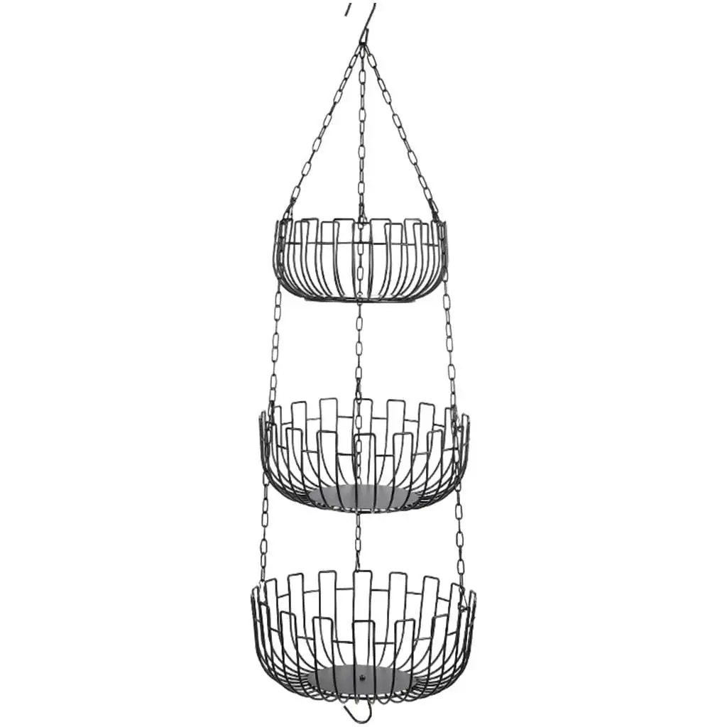 Artistic Design 3 Tier Iron Hanging Hollow Fruit Hanging Basket Folding Hanging Basket Storage Tools